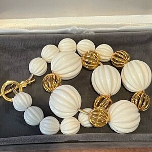 TRINA TURK White and Gold Beaded Necklace 16”